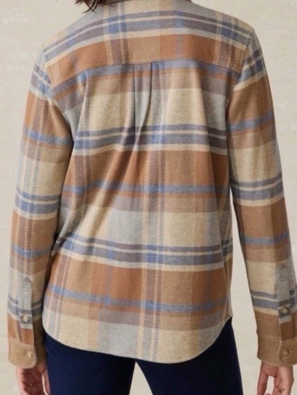 Faherty- Legend Sweater Shirt  Button-Front Shirt Jacket in Beige and Blue sz M - Picture 2 of 7